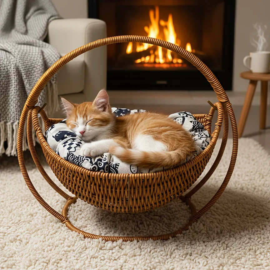 Ganzjahres-Universal-Haustierbettmatte Weiche Komfortable Runde Katzen-Schlafunterlage Langlebiges Kratzfestes Warmes Kissen Tragbar für Innen und Außen – Detail 5