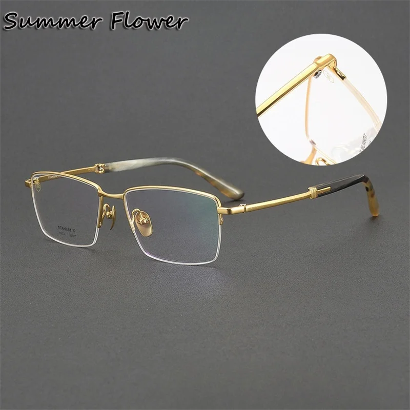 140 mm Men Eyewear Pure Titanium OX Horn Frame High End Glasses Gentlemen Light Weight Optical Eyewear Prescription Spectacles