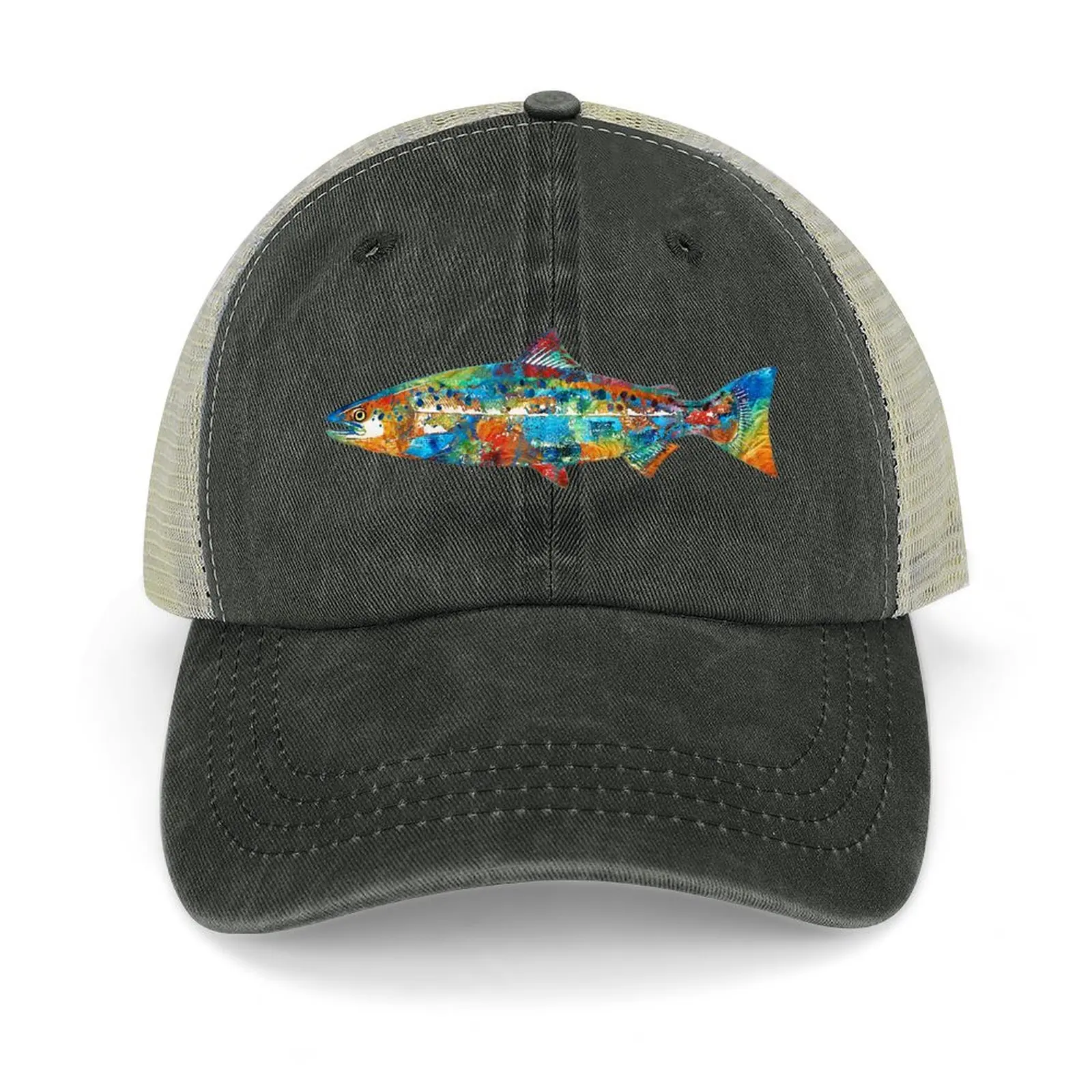 

Fish Art Print - Colorful Salmon - By Sharon Cummings Baseball Cap sun caps dad hat Hip Hop Trucker Hat For Girls Men's