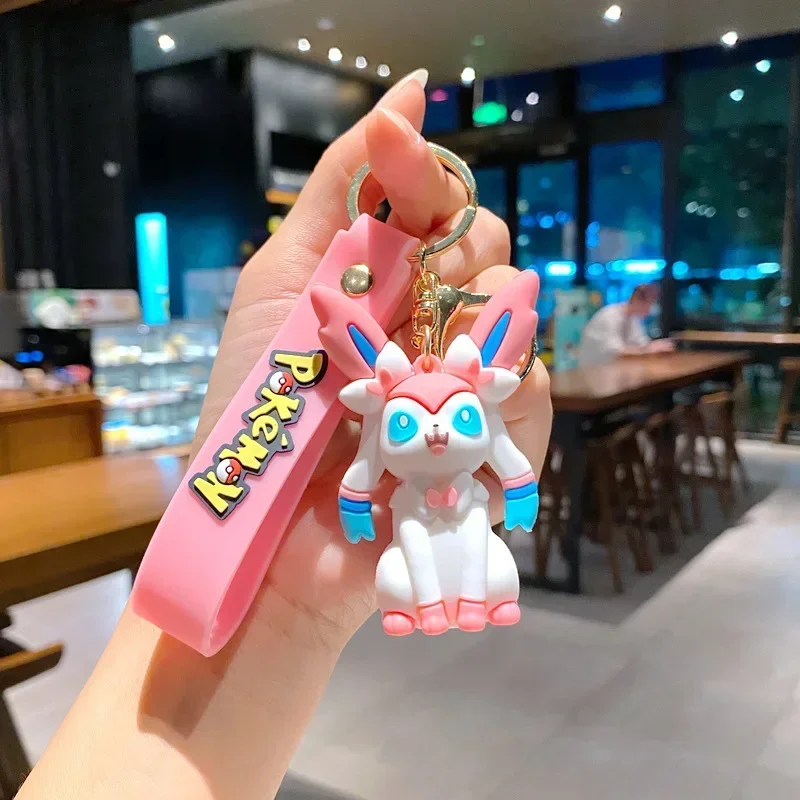 Pokemon Cartoon Keychains Toys Eevee Vaporeon Umbreon Sylveon Glaceon Anime Figures Children Backpacks Pendant Keychain Gifts