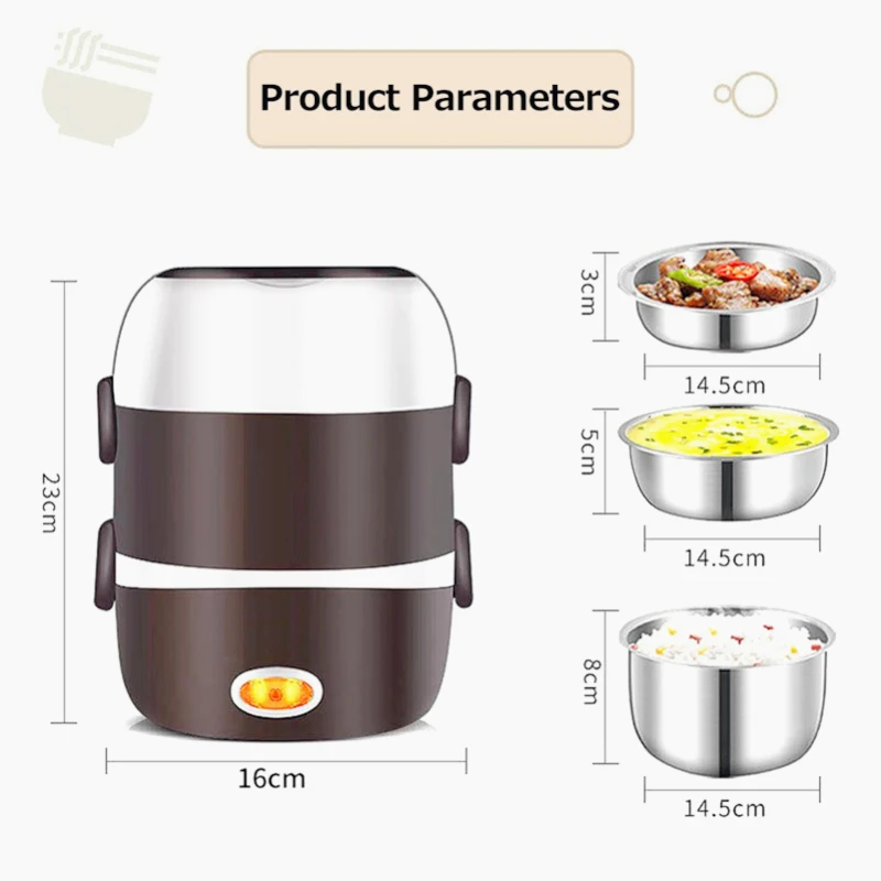 New Electric Lunch Box Three Layers Stainless Steel Heating Rice Office Worker Plug in Electric Heating Thermal Insulation Lunch