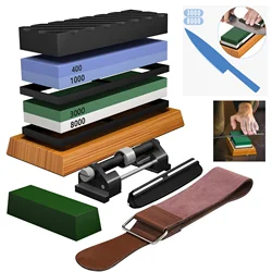 Knife Sharpening Stone Set Premium 4 Side Grit 400/1000 3000/8000 Whetstone Sharpener Kit Professional Sharpening stones