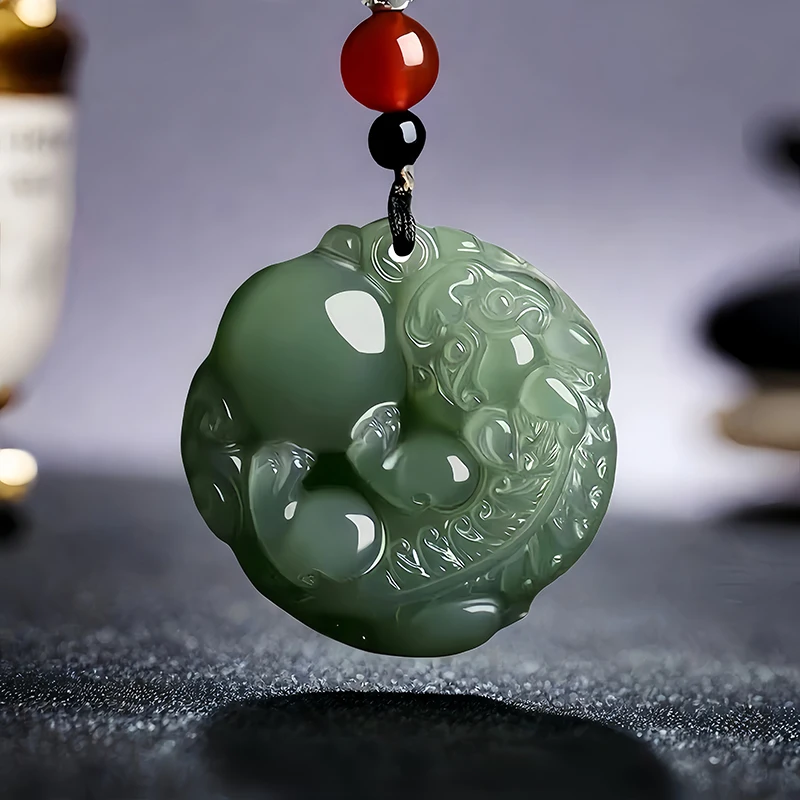 

Pure Natural Hetian Jade Pendant Hetian Jade Pixiu Green and White Jade Pendant Couple Fashion Pendant Men's and Women's Gifts