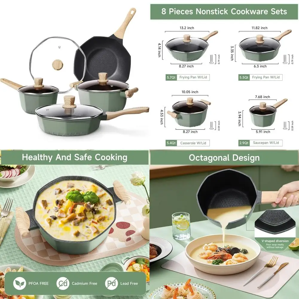 

Набор кастрюль и сковородок с антипригарным покрытием, индукционная посуда из 8 предметов, восьмиугольные наборы кухонной посуды с антипригарным покрытием, сковороды/запеканкой/sau