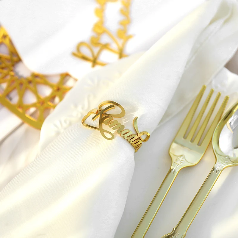 

Eid Mubarak Gold metal Napkin buckle Rings Holder for Eid Mubarak Islam Muslim Festival Wedding Party Table Napkin Buckle Decor