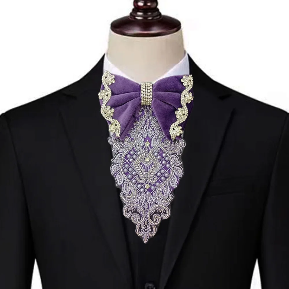 

Original Design Pure Handmade Luxury Rhinestone Tie Retro Men's French Shirt Collar Flowers High-end Men's Wedding Ties Jewelry