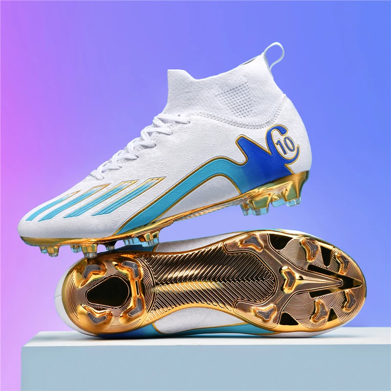 Football shoes electroplated gold-soled AG spikes for male, female, adult and middle school students competition training shoes.