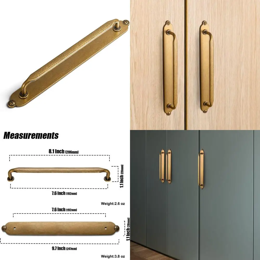 

Vintage Zinc Alloy Cabinet Pulls 7.56 with Backplate for Bedroom and Kitchen Cabinets, Antique Brass Hardware