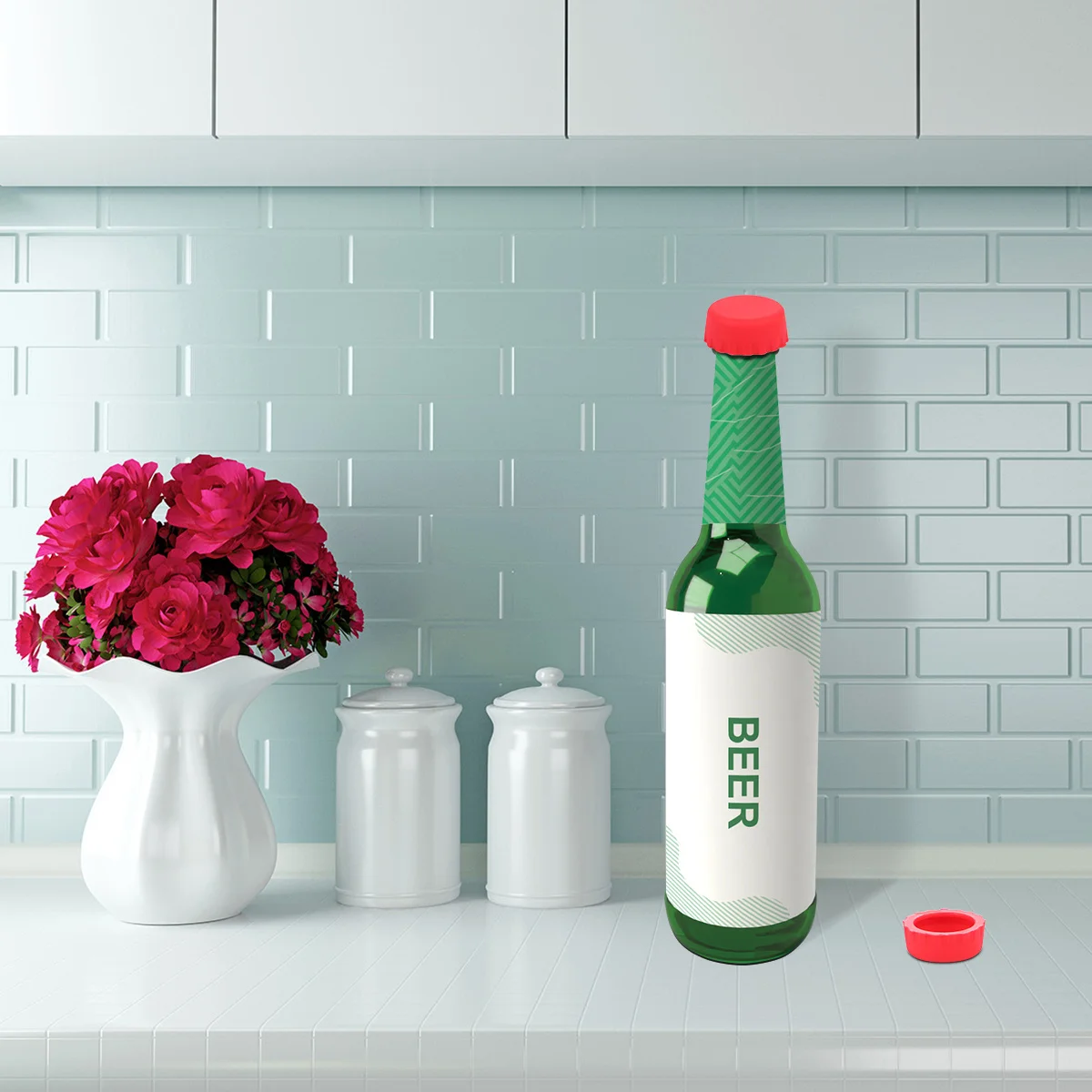 

6pcs Silicone Beer Bottle Cap Red Leakproof Seal For Wine Freshness Home Bar Use Kitchen Bar Accessories