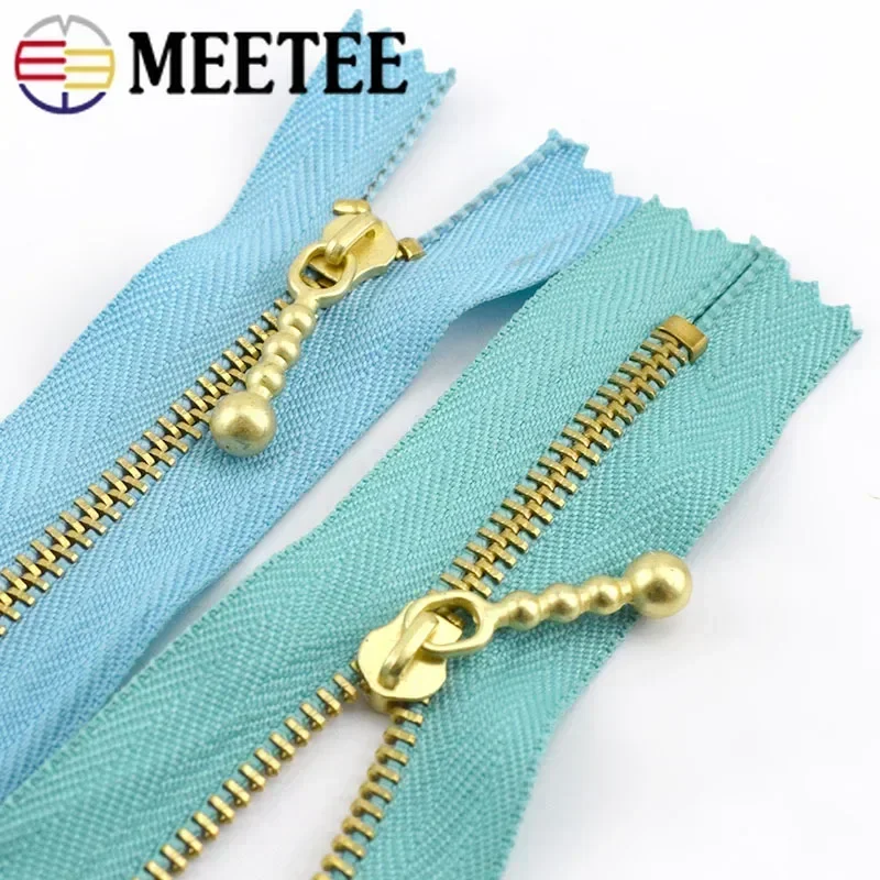 10Pcs Meetee 3# Gold Metal Zipper 12-40cm Close-end Zip for Sewing Bags Garments Pocket Zippers Repair Tailor DIY Accessories