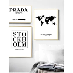 Nordic Minimalist Wall Art Black And White Text World Map HD Oil On Canvas Posters And Prints Home Bedroom Decor Gifts