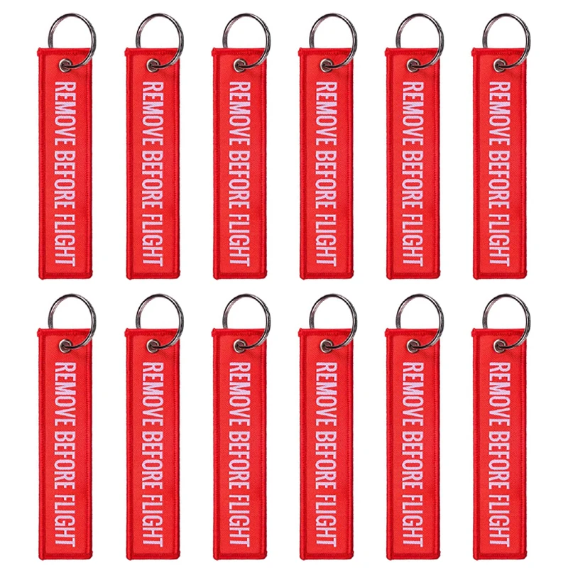 12 PCS/Pack Free Shipping Remove Before Flight Text Both Sides Embroidery Car Keychain Outdoor Carabiner Key Chain Wholesale