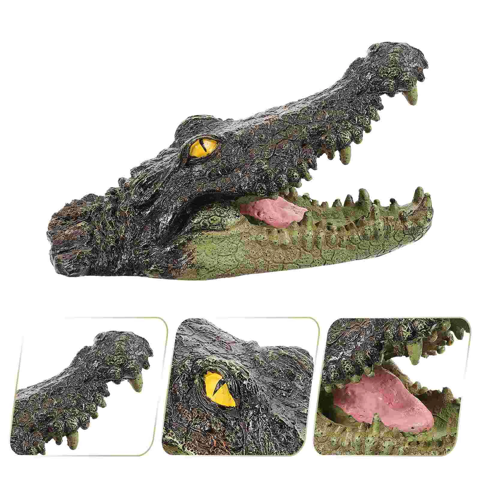 Outdoor 3D Crocodile Head Resin White Shark Sculpture Resin Simulation Ornament Home Pool Garden Decor