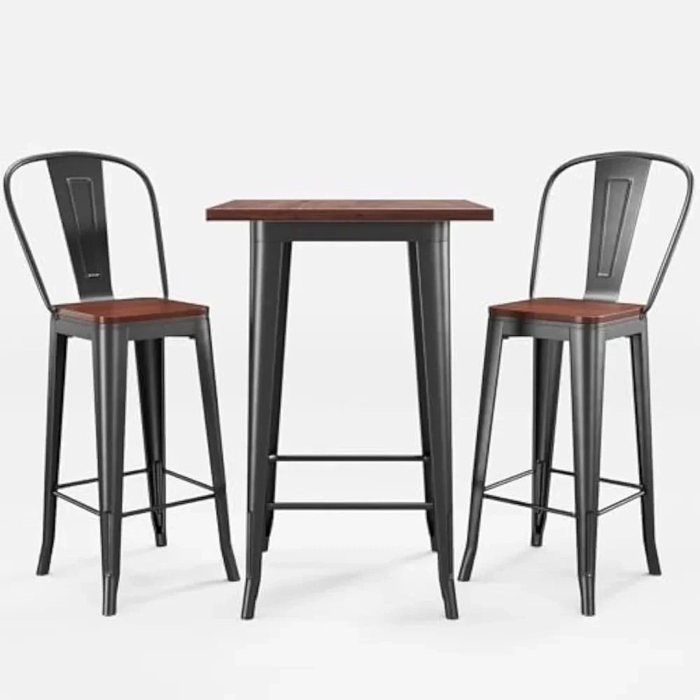 

3 Piece Bar Table,and Chairs Set For 2,Pub Table And Chairs With Footrest And Foot Pads,bar Tables