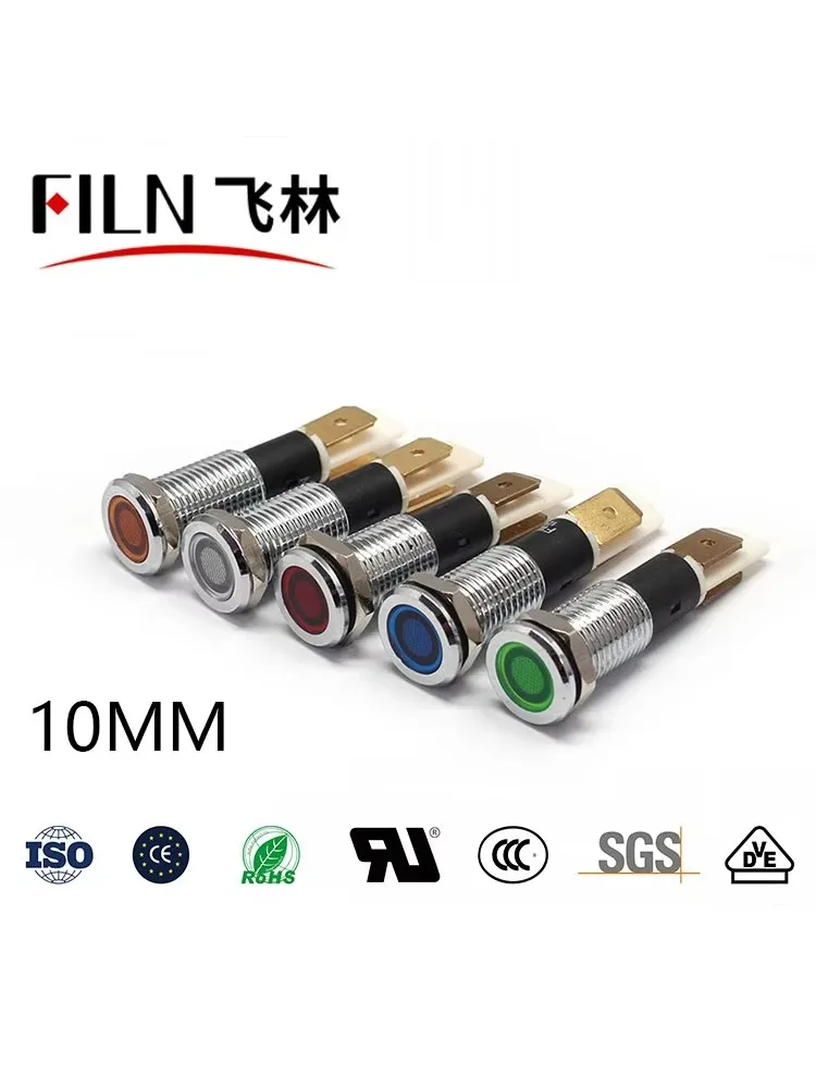 FILN YUEQING 10mm 12v 24v 110v 220v tête plate Led Signal lumineux lampe pilote en métal avec broche à souder