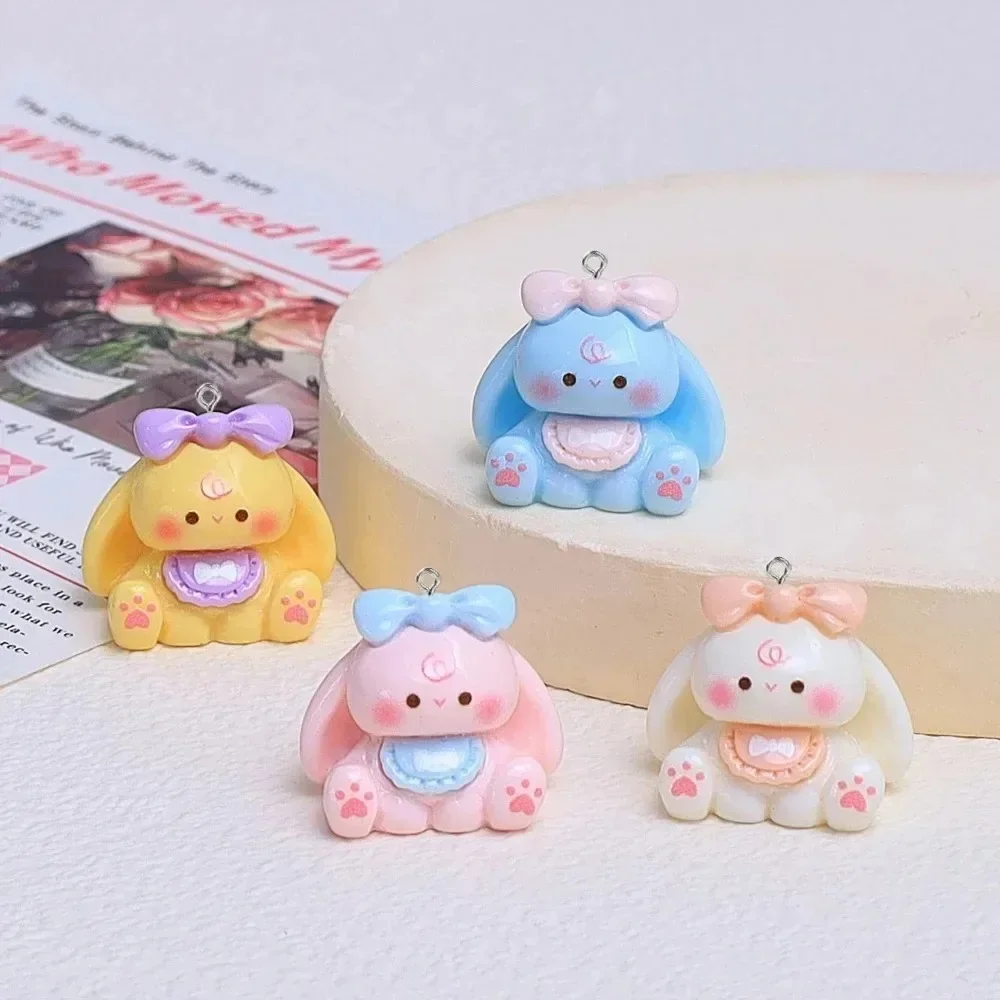 10Pcs Mini Cartoon Bunny Animal Pendants Cute 3D Resin Charms For Handcraft Keychain Necklace Earring DIY Supplies