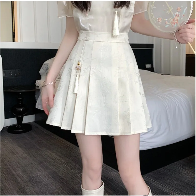 Large-sized Beige Pleated Half Skirt Women's Summer Thin A-line Chinese Style Horse Face Skirt Fashionable Simple and Individual
