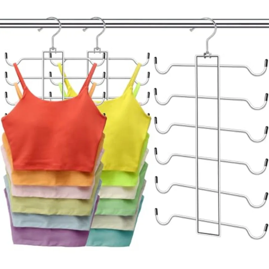 

Metal Tank Top Hanger 2 Pack, Space Saving Bra Organizer with 24 Easy Access Hooks, 360° Swivel Closet Organizers and Storage,