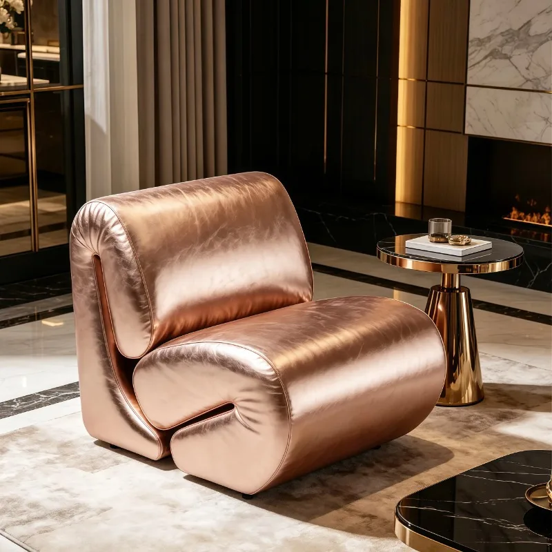 Modern wood frame leather upholstered ergonomic curved decorative chair with a minimalist upholstered design