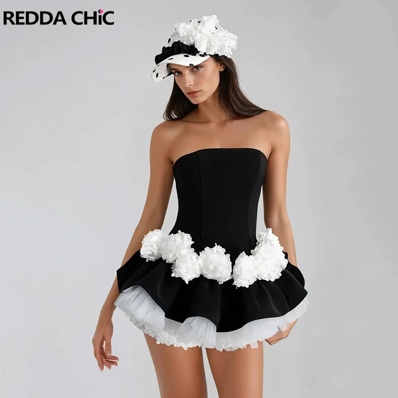 

Женское платье-труба REDDACHiC с цветочным принтом и цветными блоками, с шортами, без бретелек, с корсетом, аппликацией и рюшами, мини-платье-футляр, ретро-одежда для вечеринок