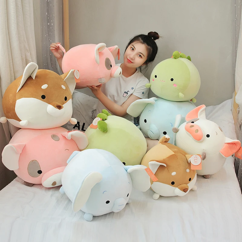 

35/45cm Kawaii Animal Sweety Fat Dinosaur Pig Shiba Inu Dog Plush Toy Soft Cartoon Elephant Stuffed Doll Throw Pillow Kids Gifts