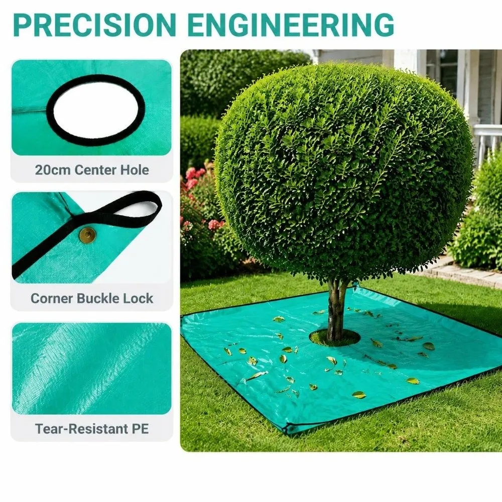 PE Landscape Pruning Tarp Green 7.8 in Center Hole Garden Leaf Catcher Mat Waterproof Foldable Garden Debris Tarp Yard Work
