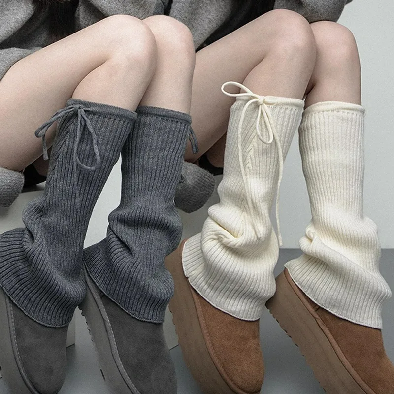 

2026 Autumn Winter Leg Warmers Women Warm Knitted Foot Cover Knee Socks Bandage Bow Lolita Girls Leg Warmers Long Socks Stocking