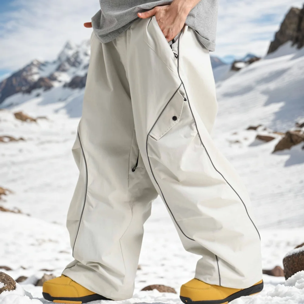 GSOU سنو شريط عاكس على الجليد السراويل سوبر فضفاض الرجال التزلج السراويل الدافئة معزول سراويل شتوية للجنسين ملابس مقاومة للماء #3