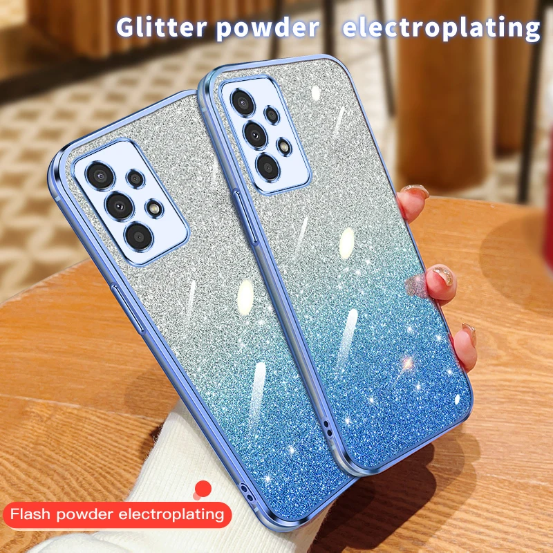 Luxury Electroplating Soft Glitter Powder Phone Case For Samsung Galaxy A52 Shockproof Silicone Creative Back Cover Phone Shell