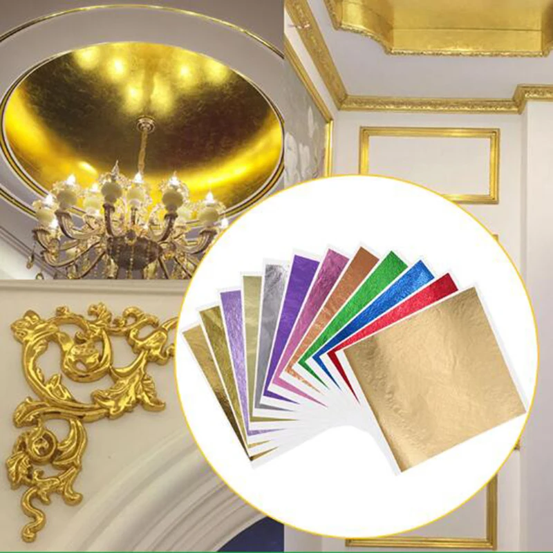 100Pcs Colored Gold Leaf Sheets Furniture Nail Vintage Decoration Gold Leaf Glitter Paper Gilding DIY Arts Crafts Painting Potal