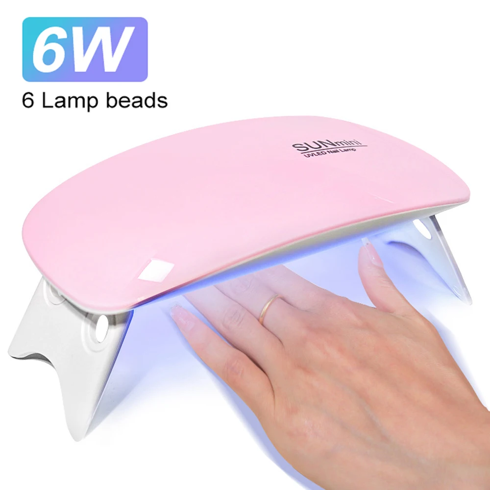 6W Mini Nail Drying Lamp Portable 6 LED UV Nail Art Lamp for Drying Polish Varnish Gel with USB Cord Home Nail Lamp Tool