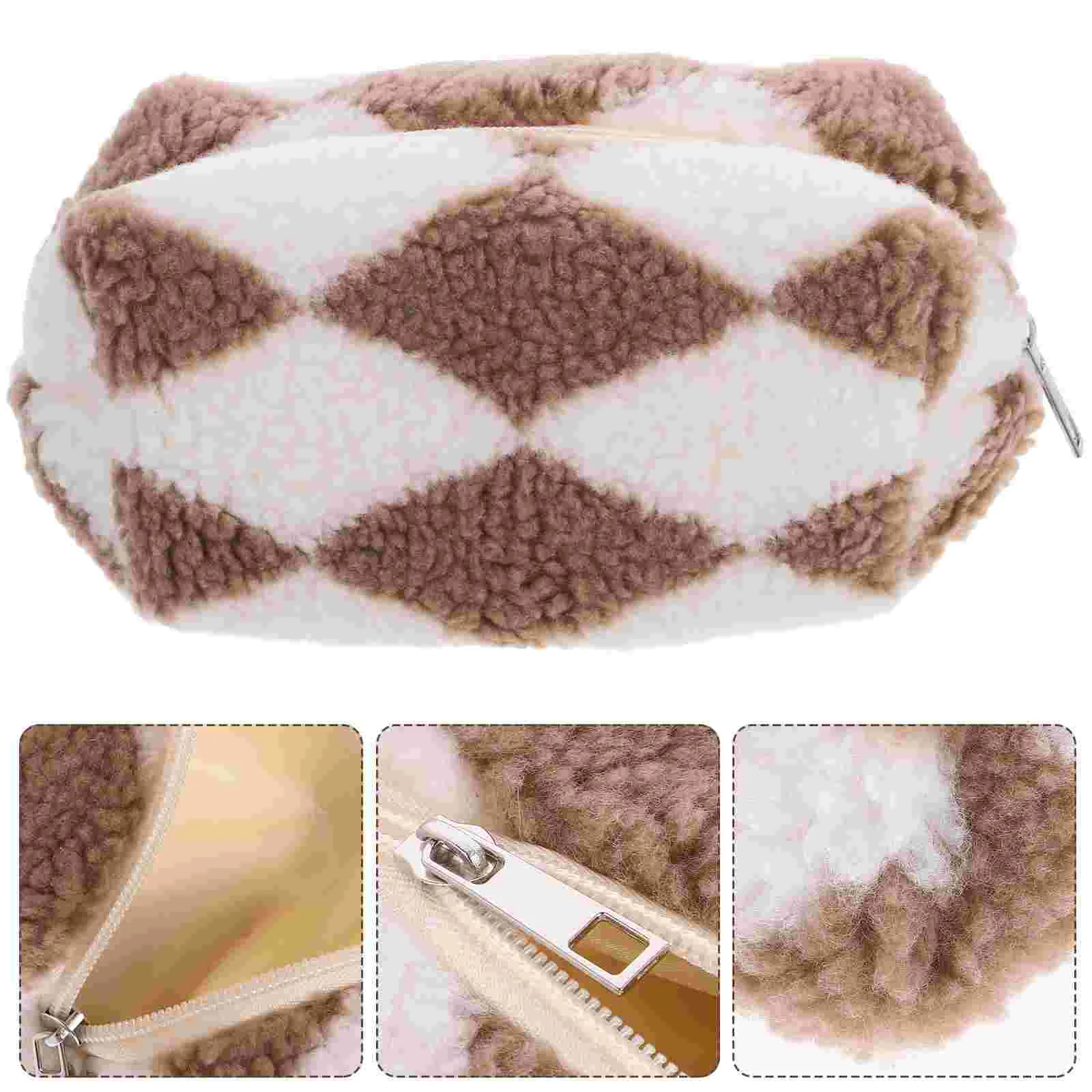 Plaid Pencil Case Cute Makeup Bag Small Zipper Pouches for Organizing Fuzzy High Capacity Travel