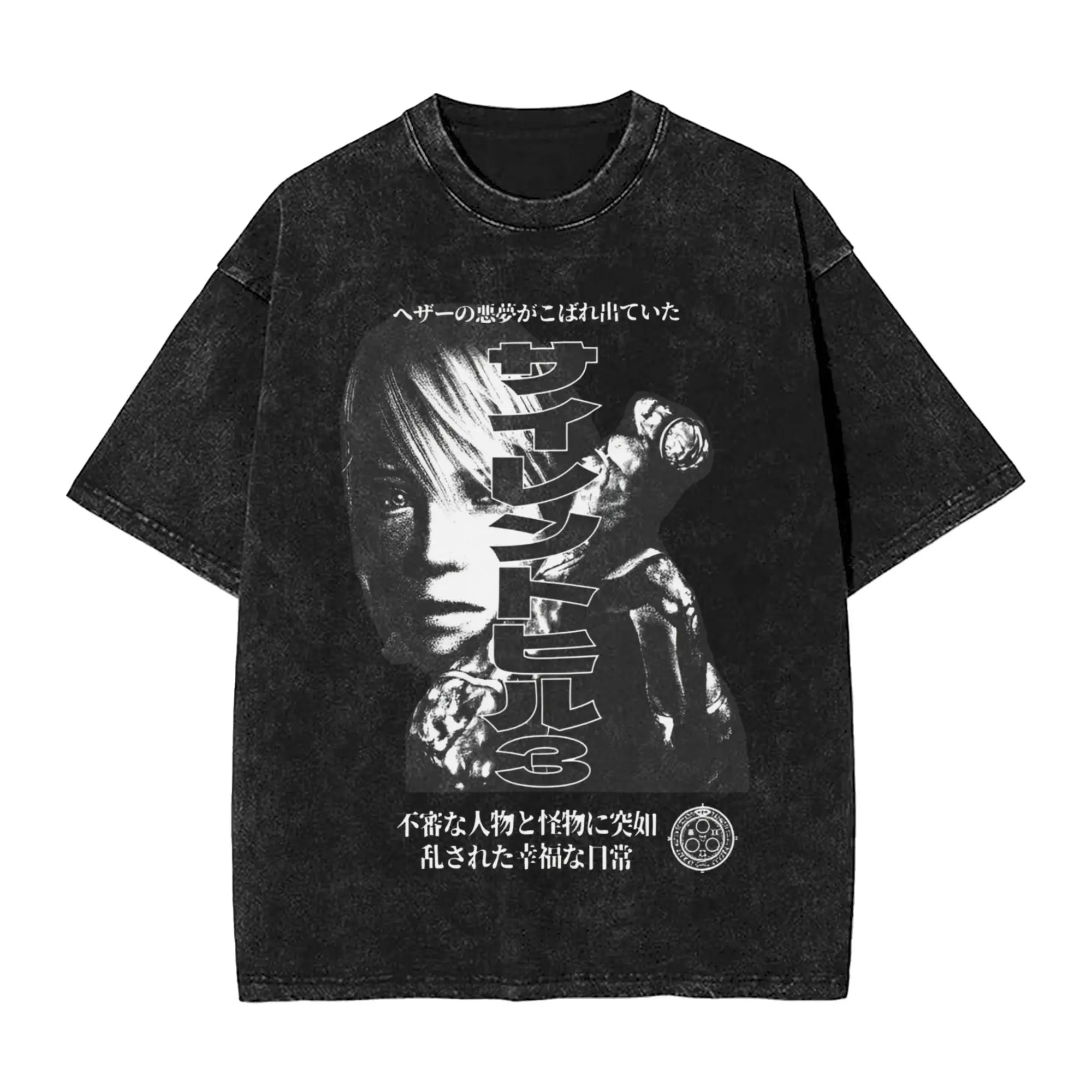 

Silent Hill 2 Horror Metal Art Washed T Shirt Man Vintage Cotton T-Shirts Summer O-Neck Hip Hop Tees Custom DIY Plus Size Tops