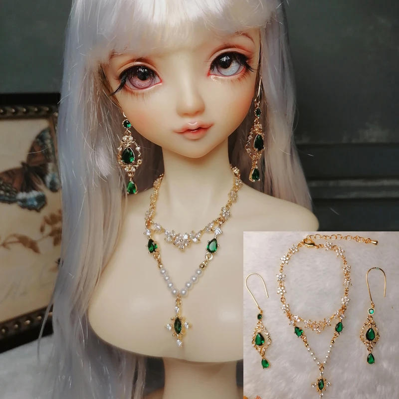 

D04-A912 children toy 1/4 1/3 BJD uncle SD doll's Photo props Accessoriess retro style luxury green earing necklace set