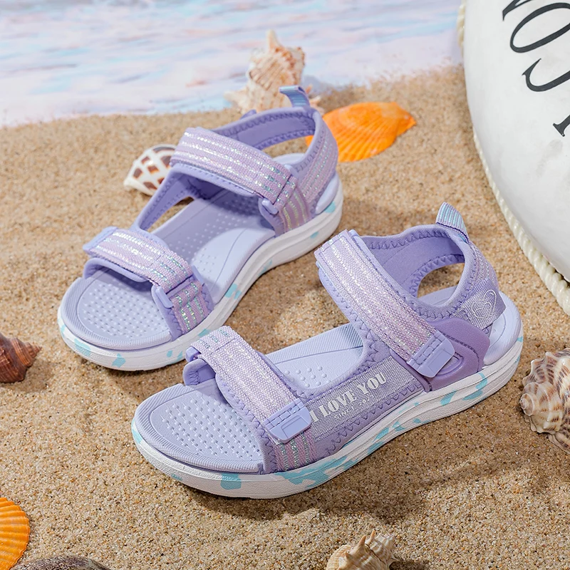 Sandals Girls Soft Soles Casual Shoe Fashionable Princess Shoes New Flowers Pink Flat Shoes  Brand Non-slip Beach Shoes Children