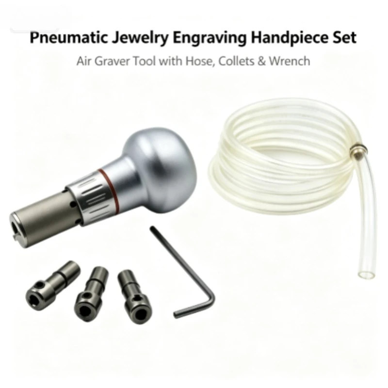 For Pneumatic Engraving Handpiece Set Jewelry Graver Tool Air Engraver with Hose & Collets for Metal Stone Setting Carving