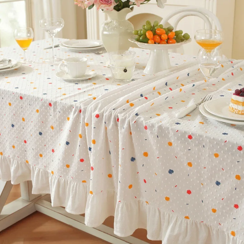 

100% Cotton Ruffle Tassel Table Cloth Jacquard Washable Table Cover for Home Kitchen Dinner Party Table Decoration Accessories
