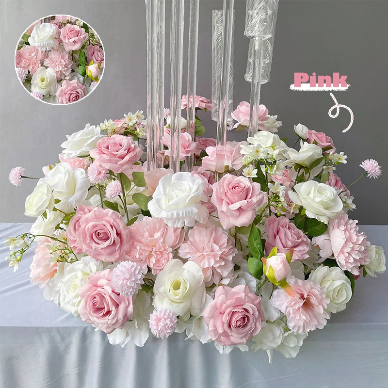 70/50/40/30/20 cm neuer Hochzeitstisch-Mittelstück, Blumenkranz, Kerzenständer-Dekor, Rose, grünes Blatt, Blumenarrangement, Weihnachten