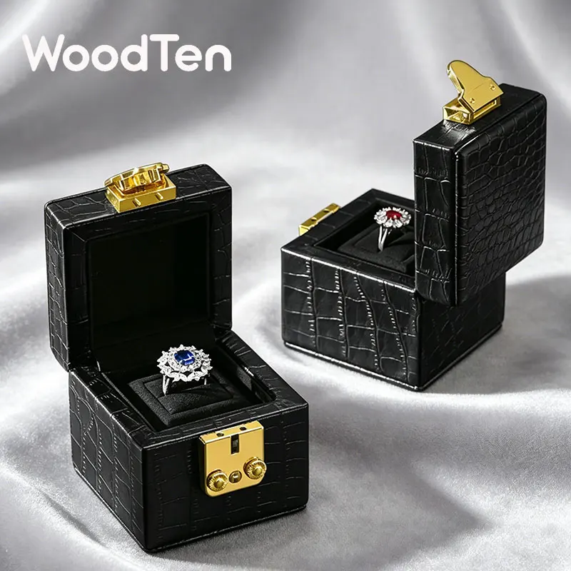 

WoodTen Ring Box Jewelry Packaging Box Wedding Proposal Diamond Ring Box High-end Genuine Leather Jewelry Box