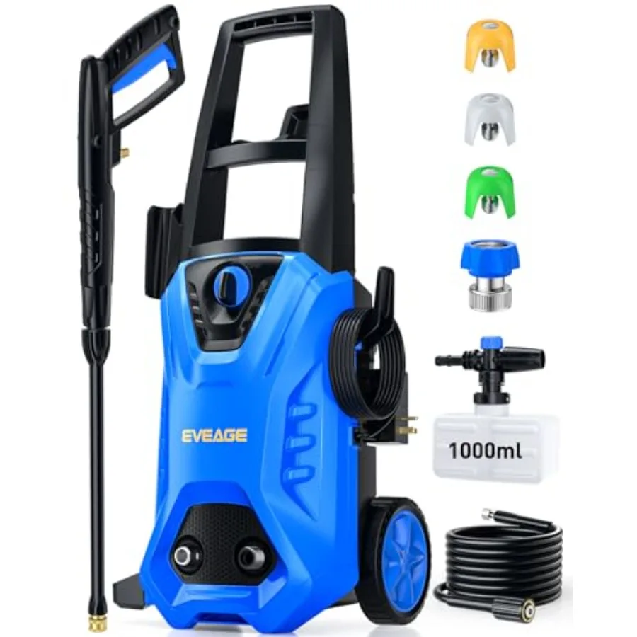 

Электрическая мойка высокого давления с пенной насадкой 1000 мл для чистки автомобилей, заборов, патио, террас, подъездных путей, корпус из нержавеющей стали, серебристый цвет