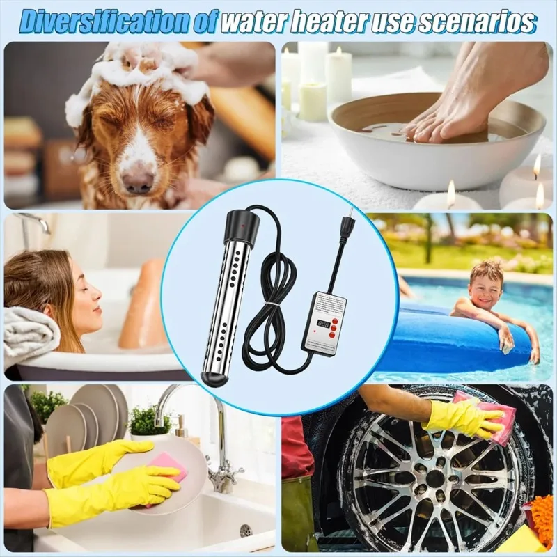 Water Heater,1500W Portable Electric 304 Stainless Heaters,for Pool Tub Buckets Motorhome Camping Outdoor Us Plug
