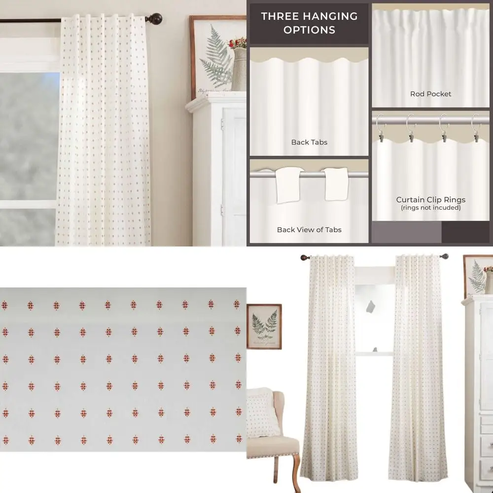 Pair of 84 Ruffled Off-White Curtains with Red Polka Dots, Abigail Style