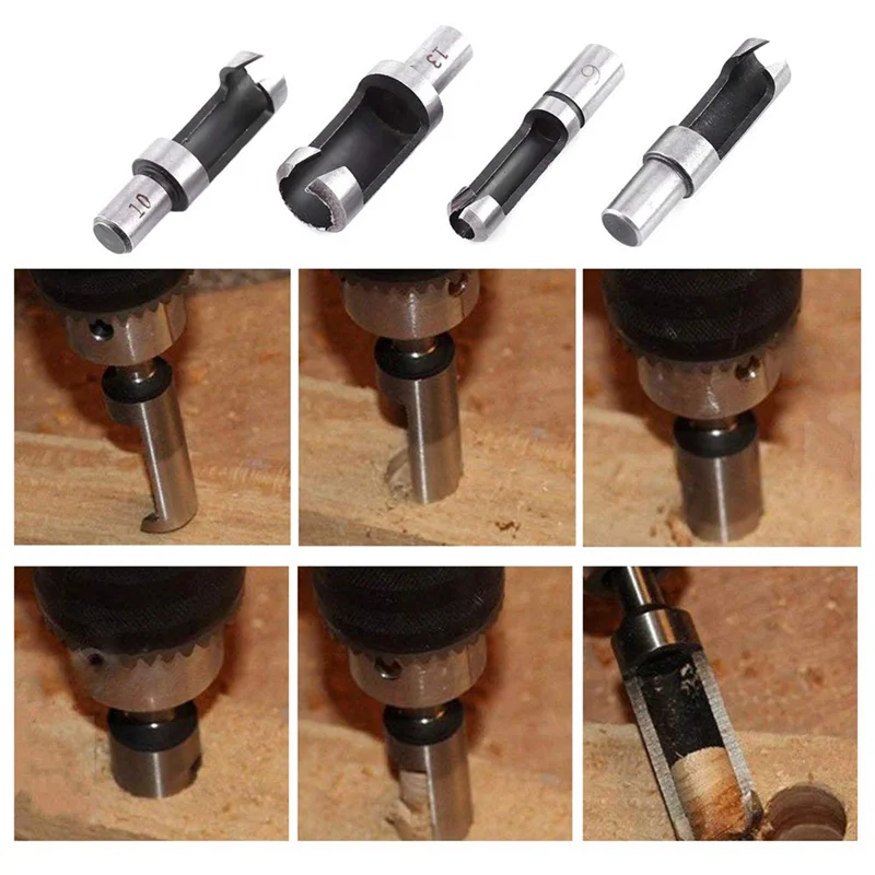 

ABEZ 8Piece 5/8In 1/2In 3/8In 1/4In Wood Plug Cutter Straight And Taper Claw Drill Bit Set Saw Cutting Tool Woodworking Drill Bi