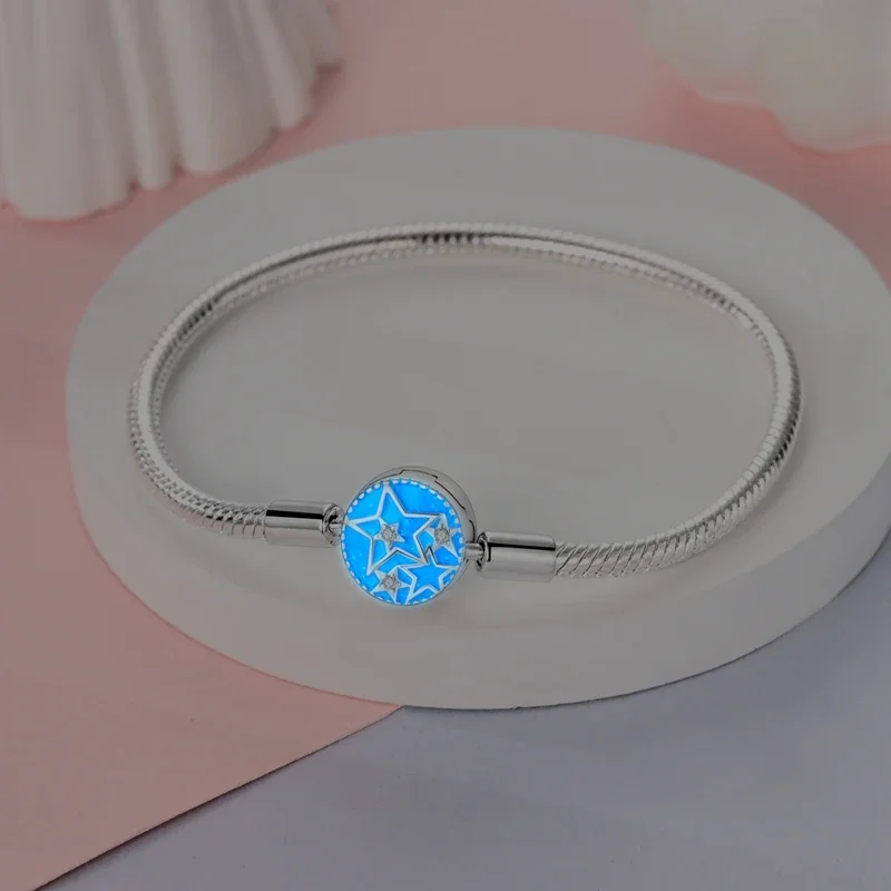 925 Silver Butterfly Snake Chain Luminous Bracelet for Women Starry Night and Cat Women Bracelet Luxury Jewelry Gift