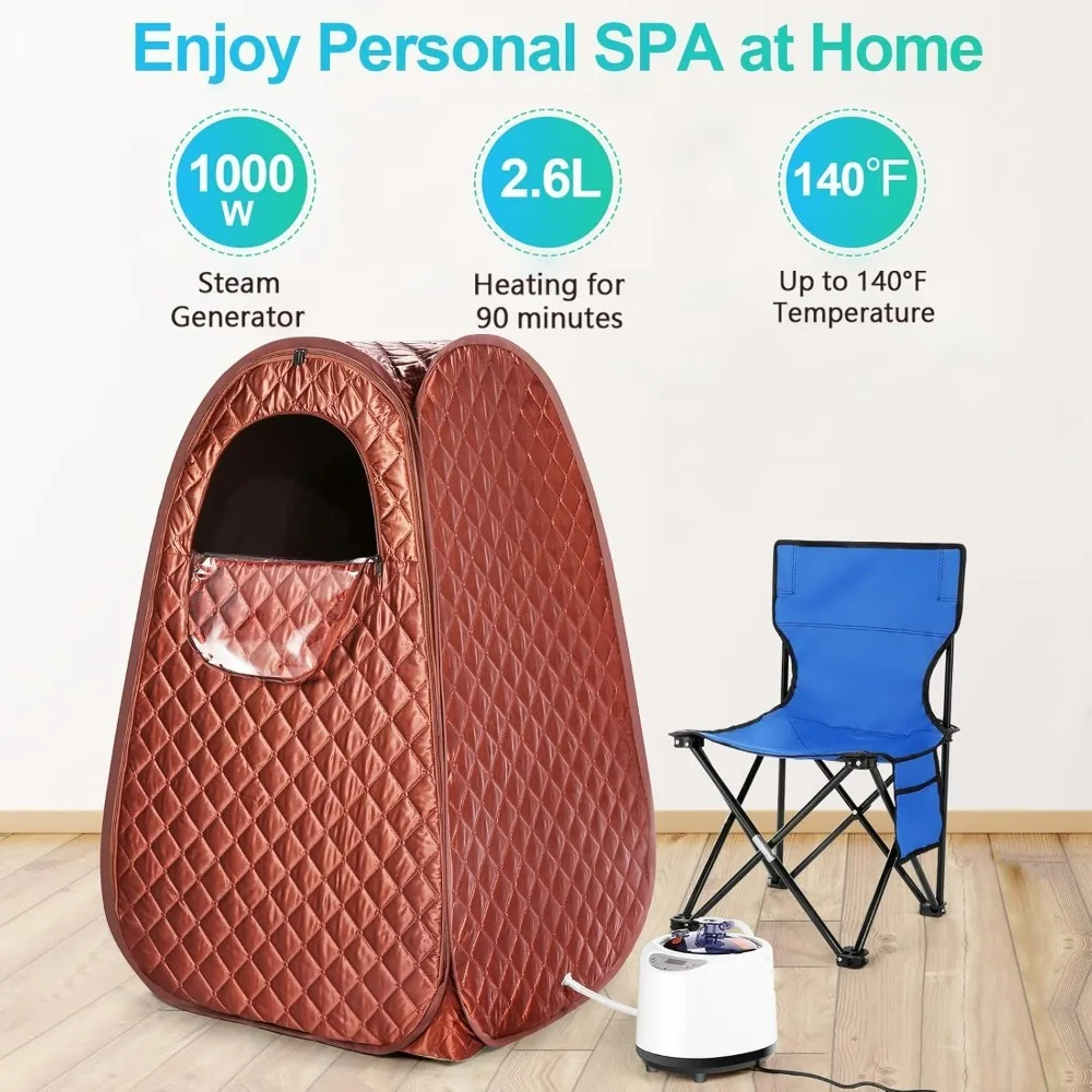 Portable Sauna, with 2.6L 1000W Steam Generator, 90 Minute Timer, Foldable Chair, Remote Control Included, Home Saunas