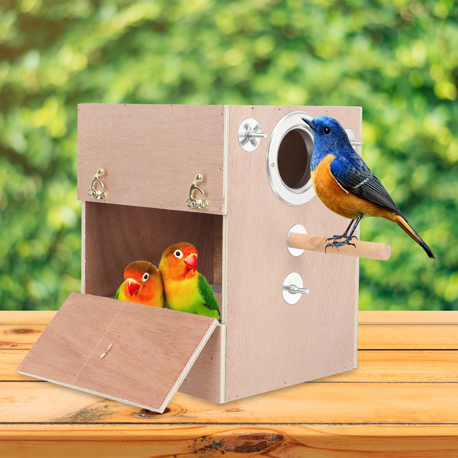 

Wooden Parakeet Nesting Box Bird House for Small Birds Parrot Breeding Cage Drawer Design Garden Home Use Supplies