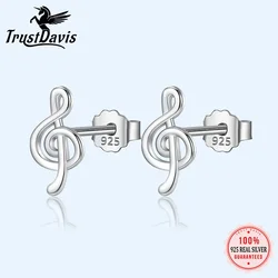 TrustDavis Real 925 Sterling Silver Earring Fashion Cute Tiny Music Notation Stud Earring For Women's Jewelry Girl Kid DS111