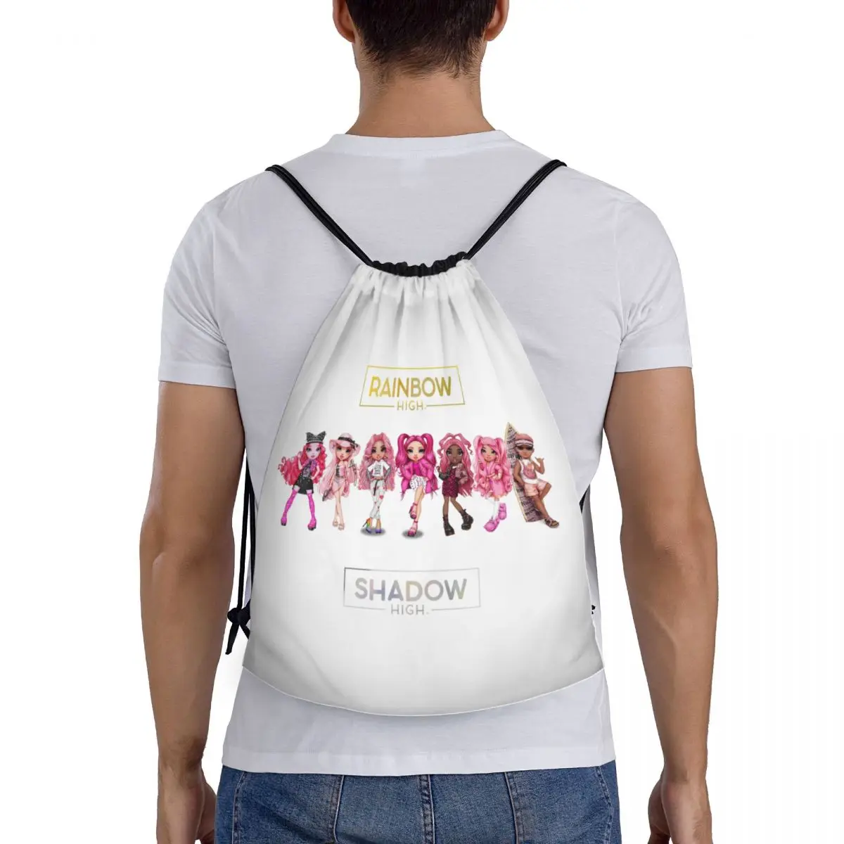 Tas Serut Karakter Pink Rainbow High dan Shadow High Pria Wanita Tas Ransel Latihan Gym Olahraga Lipat