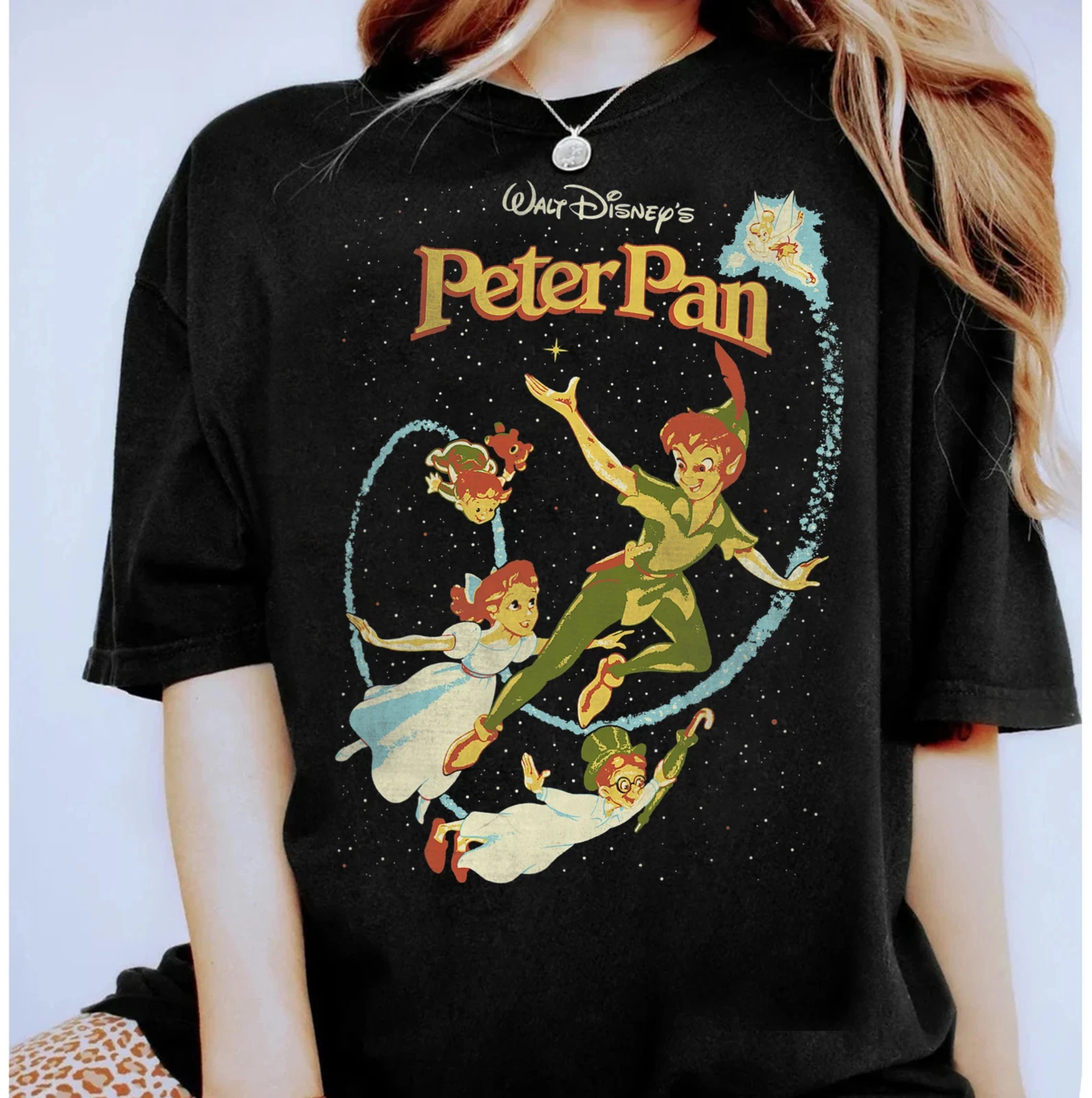 ديزني بيتر بان عزيزي الطيران خمر نمط للجنسين الكبار والأطفال تي شيرت القطن موضة الشارع الشهير تي شيرت y2k