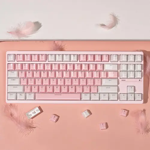 Imagen 1 del producto Teclas de gelatina de color blanco y rosa, perfil OEM, 123 teclas, ABS, juegos de teclas de doble disparo para interruptores MX, Teclado mecánico